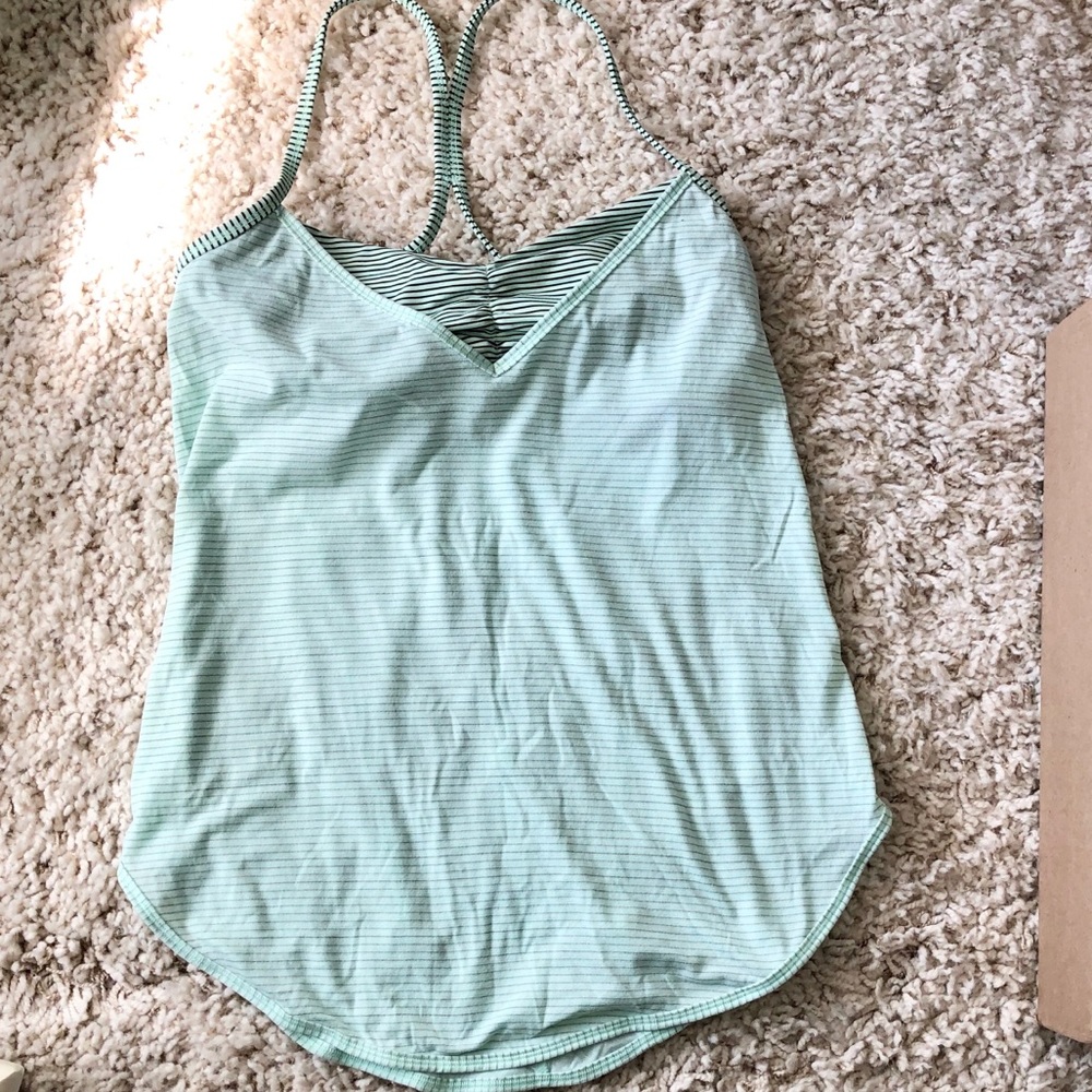 Lululemon Sea Foam/Mint Green Striped Workout Top